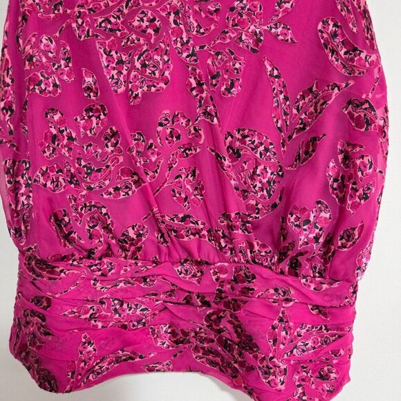 EUC WHITE HOUSE BLACK MARKET PINK FLORAL SURPLICE PLEATED SLEEVELESS TOP S - Picture 9 of 16